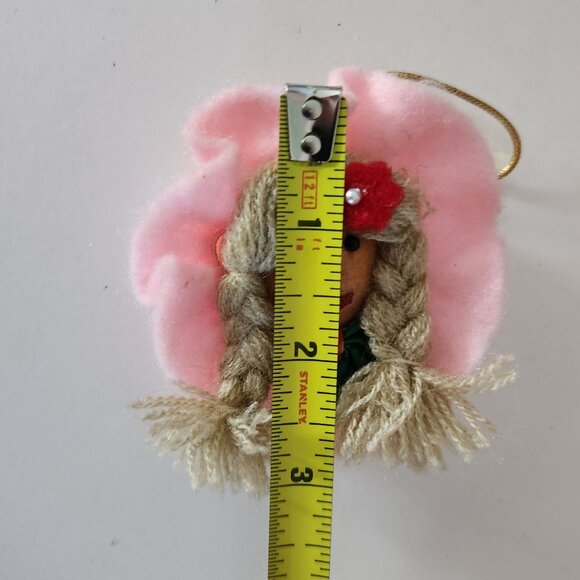 Vintage Felt and Yarn Christmas Ornament Girl with Hat and Braids - Picture 5 of 5
